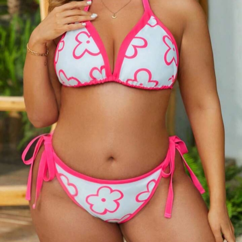 SHEIN Pink and White Floral Bikini Set
